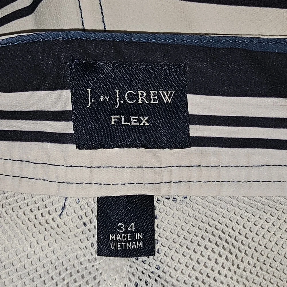 J by J Crew Flex Mens Blue White Striped‎ Swim Trunks 34